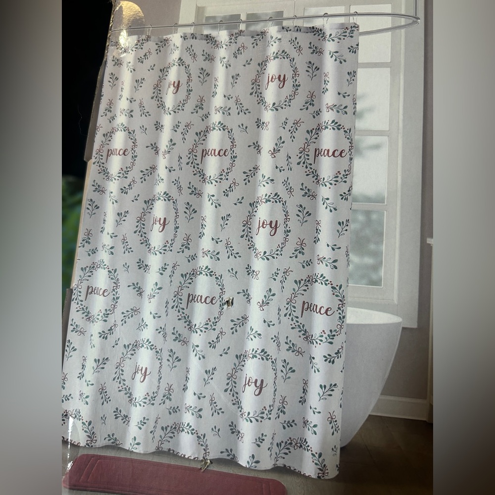 Shower Curtain Peace Joy Christmas NEW UNUSED